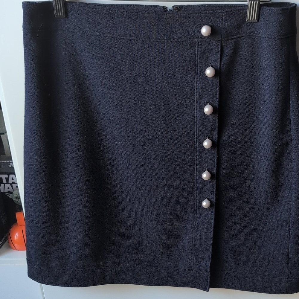 Ann Taylor Navy Button-Accent Pencil Skirt
